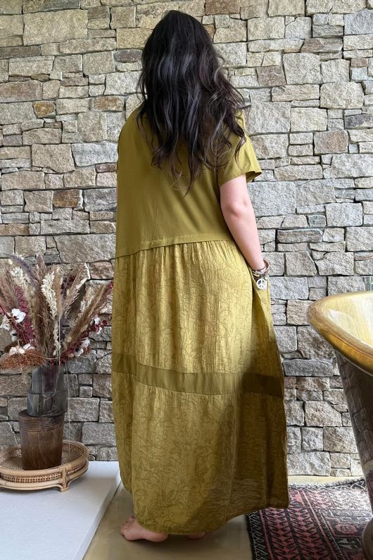 Tasha Damask T Shirt Maxi Dress Deep Olive